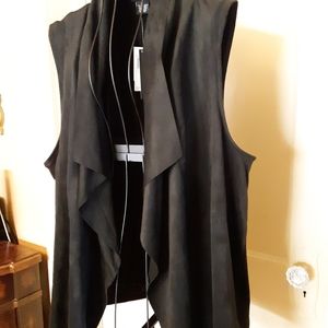 Joan Vass NY Faux Suede Drape Frnt Vest Blk XL NWT